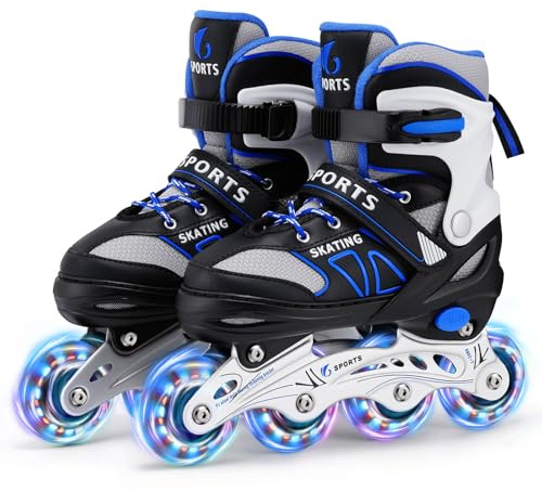 Inline Skates für Kinder Jungen Mädchen Anfänger, Inliner Herren Damen 4 Size verstellbare Rollschuhe mit Light Up Rollen.