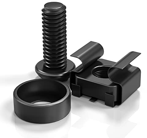 XOOL 50er Pack M6 x 16mm Käfigmuttern, Schrauben und Unterlegscheiben Set für Serverschränke, Rackmount-Server, Router und quadratische Einschubmuttern – inklusive selbstsichernde Kabelbinder