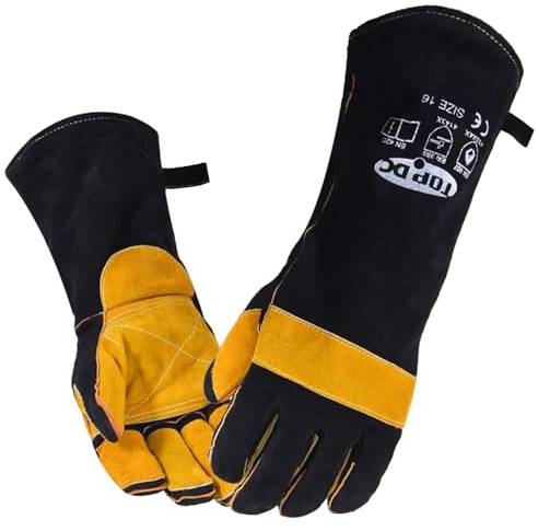 TOPDC Feuerfeste und hitzebeständige Leder-Schweißhandschuhe für Mig, Tig, Stick, Schmieden, Grill, Kamin, Holzofen, Tierhandhabung für eine sichere und liebevolle Pflege von