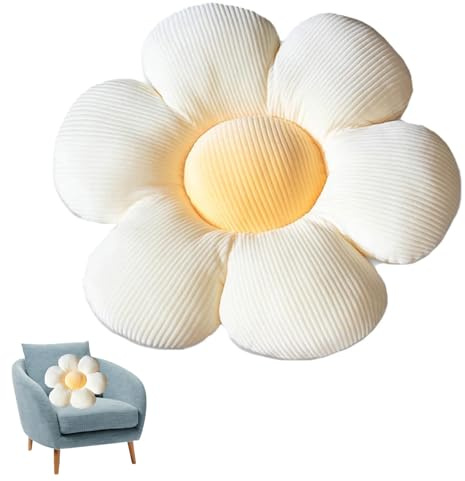 Norhogo 1 Stück 40CM Niedliches Blumen Bodenkissen, Blumenkissen, Weiß+Gelb | Kissen Tatami Blumenförmiges Plüsch-Dekor, bequemen Sitzkissen für Heimdekoration, Geschenke