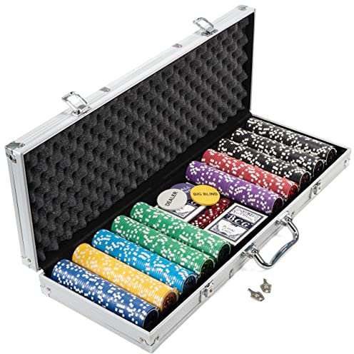 SONLEX Pokerkoffer mit 300 500 1000 Laser Pokerchips 12 g abschließbar Pokerkarten Zubehör Deluxe Pokerset Casino Chipszahl wählbar (500 Chips)