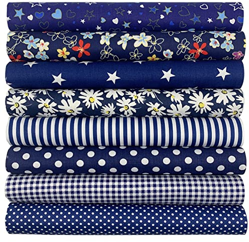 aufodara 8 Stück Baumwollstoff Meterware Stoffpaket 50 x 50 cm Stoff, Stoffe zum Nähen, Patchwork zum Quilten DIY Basteln Handwerken, Quadrate Baumwolltuch (Dunkelblau)