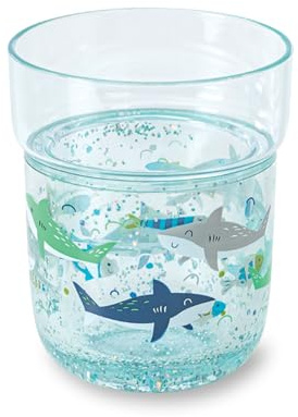 moses. Trinkbecher Glitzer – Blau getönter Kunststoffbecher für Kinder mit Glitzer, 260ml Kinderbecher zum Trinken lernen oder als Zahnputzbecher, bruchsicher, robust und langlebig (Hai)