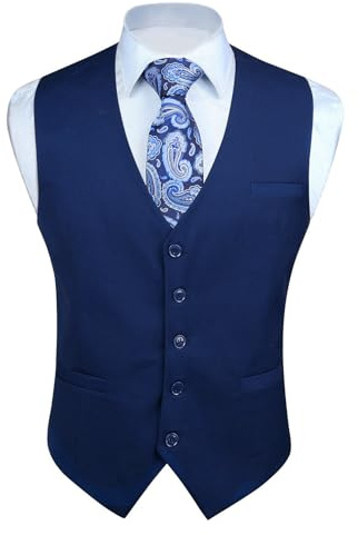 Enlision Anzugweste Herren Marineblau Formelle Weste Hochzeit Einfarbige Anzugwesten Elegant Business Westen Männer mit Taschen L