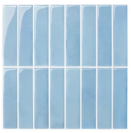 Commomy 3D Fliesenaufkleber Klebefliesen Küche Bad Blau Vinyl Fliesen Selbstklebend Küchenrückwand Metro Wandfliesen Selbstklebend Fliesenfolie (10 Stück, 30.5 x 30.5 cm)