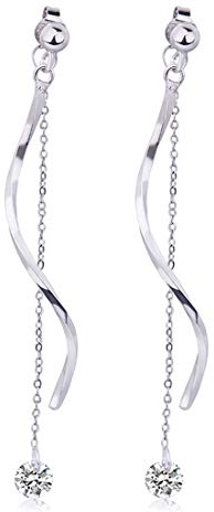 Ms. Swan 925 Sterling Silber S-förmige gewellte Quaste lange Diamant-Ohrringe baumelnde Ohrstecker Schmuck für Frauen