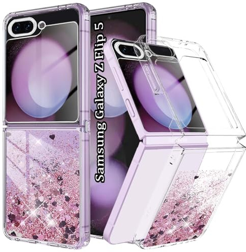 Yutwo Hülle für Samsung Galaxy Z Flip 5 5G, Glitzer Treibsand Silikon Stoßfest Samsung Z Flip 5 5G Handyhülle Transparent TPU Bumper Schutzhülle Samsung Z Flip 5 5G Quicksand Case, Roségold