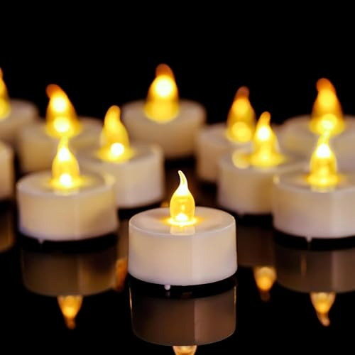 12 Stück LED Teelichter, realistische flackernde batteriebetriebene flammenlose LED-Teelichter, Lange Dauer 200 Stunden elektrische LED Kerzen in warmem Gelb für Hochzeiten, Partys,Festivals