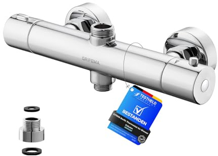 GRIFEMA G17005 Berlin - Thermostat für Duschsystem, Duscharmatur Ersatzteile, Verbrühschutz, Chrom, Silber [Exklusiv bei Amazon]