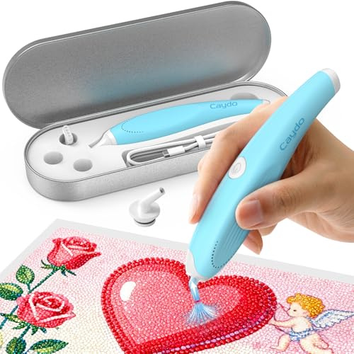 Caydo Elektrischer Diamond Painting Stift, Ergonomisches Diamond Painting Zubehör mit Multi-Spitzen, Diamond Paint Stift zum Setzen von AB-Diamanten ohne Wachs (Blau)