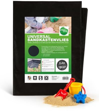 Pflanzwerk® Premium SANDKASTENVLIES 2x2 m - 150g/m² - Vlies Drainagevlies Unkrautvlies Kinder Sandkastenunterlage *100% ÖKOLOGISCH* *100% WASSERDURCHLÄSSIG* *10 Jahre GARANTIE*