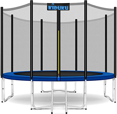 KIDUKU® Trampolin Ø 305 cm | TÜV Rheinland geprüft | Komplettset mit Sicherheitsnetz, Leiter, Randabdeckung, Bodenanker & Zubehör | Outdoor Gartentrampolin Kinder-Trampolin Belastbarkeit 150 kg