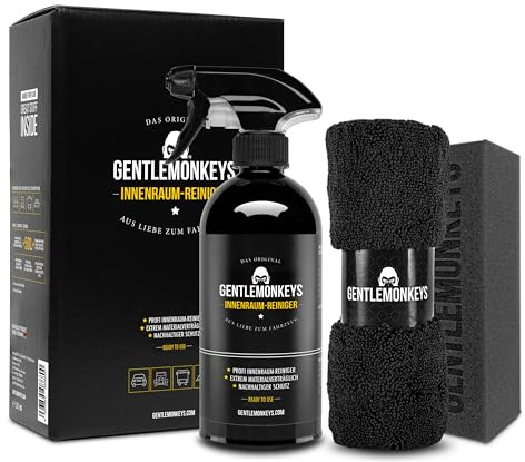 GENTLEMONKEYS Profi Innenraumreiniger Set Auto (500ml + Mikrofasertuch & Schwamm) • Porentiefe Reinigung aller im Fahrzeug verbauten Materialien • Universell einsetzbar • Biologisch abbaubar