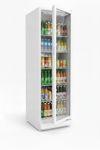 SCHOEPF GKS350 gewerblicher Getränkekühlschrank - Umluft - Glastür-Kühlschrank - 347 l - 5 verstellbare Drahtablagen - 194,5cm Höhe (Weiß)