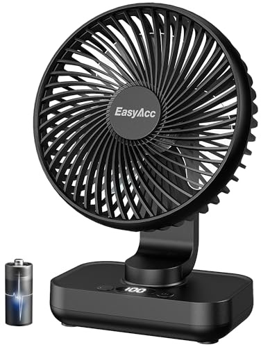 EasyAcc Tischventilator, 4000 Akku Automatischer Oszillierender Kleiner USB Ventilator, Tragbarer Aufladbar Basis Ventilatoren mit 4 Geschwindigkeiten für Camp,Büro, Bibliothek und Zuhause - Schwarz
