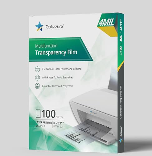 Optiazure Transparenzfolie, Overhead-Projektorfolie für Laserstrahldrucker und Kopierer, Briefgröße, 100 Blatt, Büro- und Schulbedarf