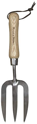 Kent & Stowe Handgabel – Blumengabel aus Edelstahl für die Gartenpflege, Gartengabel mit kurzem Stiel aus Eschenholz, Länge: 31 cm