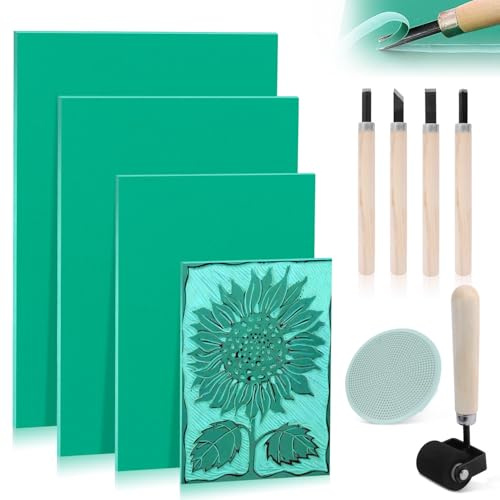 ENUTROF Linoldruck-set Linoleum Schnitzset Platten Linoldruck Linolschnitt | 10Stk A3 A4 A5 A6 Druck Stempelgummi Schnitzen Werkzeug Platte Anfänger Komplett Gummistempel Schnitzblöcke für Druckgrafiken