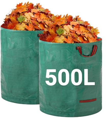 Velway Gartensack 2x500L Gartenabfallsack Laubsack - Stabil Selbststehend mit 4 Griffen, Robust & Wasserdicht - Wiederverwendbar & Faltbar für Grünschnitt, Laub, Rasenschnitt, Gartenabfälle