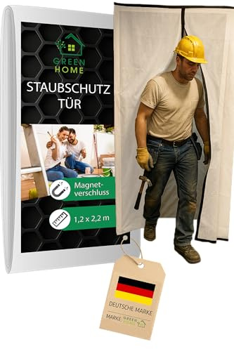Green Home Staubschutztür Magnet Vlies | 120 x 220 cm | Magnetverschluss selbstschließend | Atmungsaktiv, wiederverwendbar | Robuster Staubschutz Renovierung Umbau inkl. Klebeband