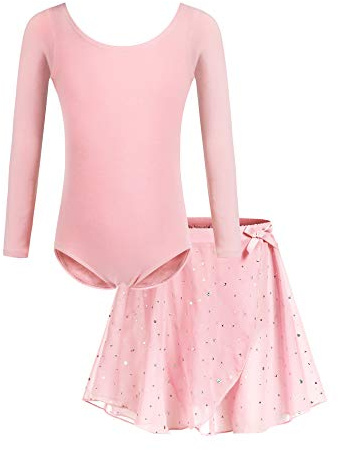 Bricnat Mädchen Ballettkleidung Baumwolle mit Chiffonrock Tütü | Zweiteiliges Tanzoutfit mit Balletttrikot und Chiffonrock für Ballett Gymnastik Training und Auftritte