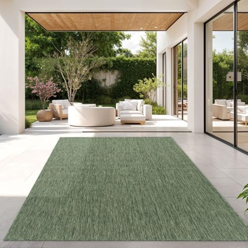 TT Home Teppich Für Outdoor Wetterfest Küchenteppich Balkon Terrasse Unifarbenes Design Modern, Farbe:Grün, Größe:120x160 cm