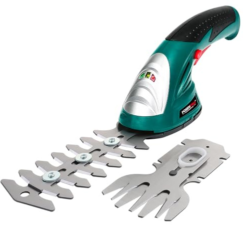 POSENPRO 7,2 V 2-in-1 Akku-Heckenschere & Rasentrimmer – Kabellose Hand-Strauchschere mit integrierter Lithium-Ionen-Batterie, Schnittbreite 100mm für Rasen und 200mm für Sträucher