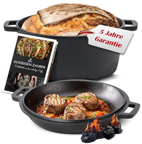 Ottia reiner Gusseisen Topf, 26cm, als Brotbackform, Brotbacktopf, Dutch Oven, Brotbackform, Schmortopf, Bräter, Bratentopf, zum Brot backen, Cast Iron pot, Cocotte, aus dem Fachhandel, aus Hamburg