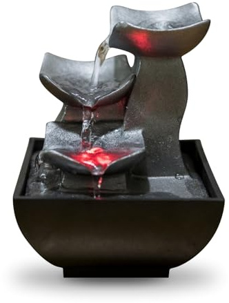 Zen'Light - Zimmerbrunnen Boro Wasserfall Zen relaxend mit farbigem LED-Licht- Dekoration Wohnzimmer, Schlafzimmer, Büro - Meditation und Entspannung - Tischbrunnen Geschlossener Kreislauf - H 18cm