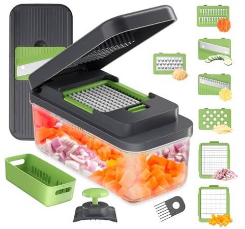 Ibergrif M524-7 GemüSeschneider, Vegetable Chopper Multifunktional Kein BPA, Gemüse Schneider Spülmaschinenfest, 8 in 1 Gemüse Zerkleinerer, Würfelschneider für Gemüse und Obst
