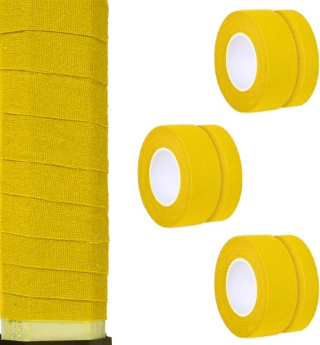 BOXOB 6St 9,14m Lacrosse Tape, 25mm 12,5mm Nicht Vorgeschnitten Lacrosse Stick Tape Baumwolle Schweißabsorbierend Hockey Band Hockey Schläger Band für Lacrosse Baseball Golf (Gelb)