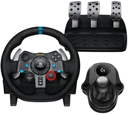 Logitech G G29 SE Driving Force Wheel and Shifter für Playstation & PC | Rennlenkrad und Pedale, Force Feedback, echtes Leder + Schalthebel - für PS5, PS4 und PC, Mac – Schwarz