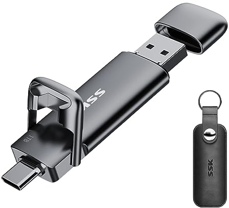 SSK 1TB externes SSD Flash-Laufwerk bis 550 MB/s Dual USB C+A | OTG, USB 3.2 Gen 2, Zinklegierung-Gehäuse, für iPhone 15/16/17, Android, Windows, Laptop, Tablet und Mac