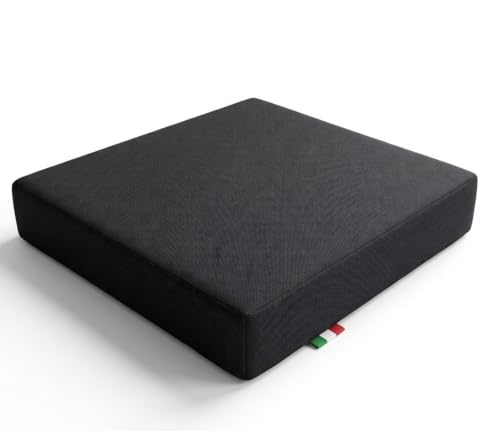 GM Anti-Dekubitus-Kissen für Rollstuhl 42x42x8 cm Memory-Schaum und Polyurethan Stuhlkissen für ältere Menschen Made in Italy (Black)