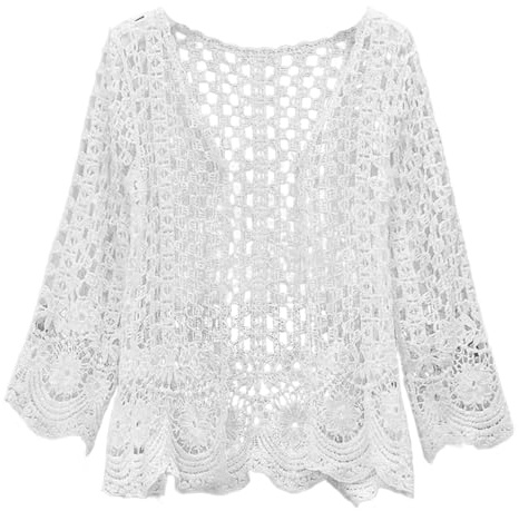 AZIDWERYQ Weiße Häkelkrochet -Strickjacke Sonnenschutz weiche Baumwolle Langarm Hohlhöhl -Out -Häkeln Sommer -Strickjacken für Frauen Leichtgewicht