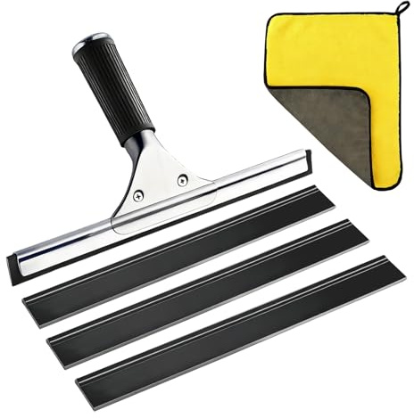 5 PCS Fensterabzieher Set, 30 cm Abzieher Dusche in Schwarz, Scheibenabzieher mit 3 Gummiblättern und 1 Mikrofasertuch für Autowindschutzscheiben, Badezimmer, Fliesen, Fenster, Spiegel und Glas