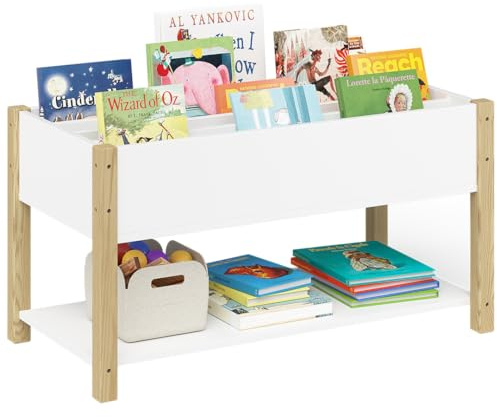 Bellabino Teme Kinderbücherregal, 4 Fächer, Ablagefach, Weiß/Natur | Montessori Bücherregal Holz 80x40x44 cm, Kinderregal für Kinderzimmer & Spielzimmer, Bücherregal für Kinder, Spielzimmer Deko