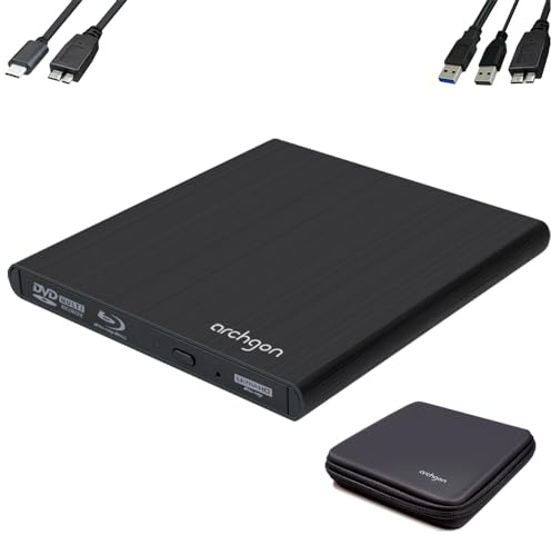 Archgon, Style UHD Externer 4K-Ultra HD BD DVD Player, Blu-ray BDXL Brenner extern für PC, Mac Laptop USB 3.0 / -C, M-Disk, Schutzbox, externes CD, BluRay Laufwerk, Alu schwarz