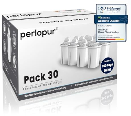 perlopur Filterkartuschen Universal classic (Pack 30) für Brita Classic u.a | Filtert Kalk & Schadstoffe, verbessert den Geschmack. Für weiches & mittelhartes Wasser. Passt zu Brita Classic & vielen mehr