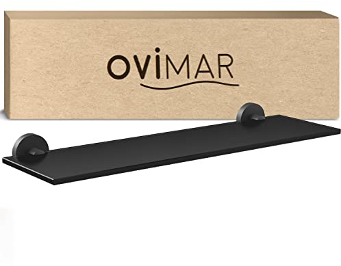ovimar Badablage Flakstadoy | Edelstahl | schwarz matt | Glasablage zum Bohren | schwarz matt | hängend im Bad oder in der Küche | zur Ablage oder als kleines Regal für Bad Utensilien oder Bad Deko