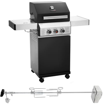 TAINO BLACK 2+1 Set Drehspieß Gasgrill 2 Brenner mit Seitenkocher Matt Fettwanne Edelstahl Rotisserie mit Motor Schwarz