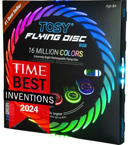 TOSY Flying Disc – 108 RGB-LEDs (Mehrfarbig), hell, Smart-Modi, Ostergeschenk, Outdoor-Spielzeug für Kinder & Erwachsene, Auto-Aufleuchten, wiederaufladbar, wasserdicht, 175 g