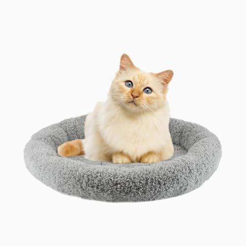 NAMSAN Katzenbett Rund Katzenkissen Donut Katzendecke Katzen Schlafplatz Plüsch Rutschfes Katzenkorb zum Schlafen, Grau