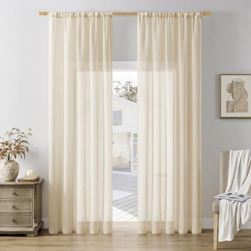 Softalker Stores Gardinen Wohnzimmer Modern Vorhänge mit Schlaufen Vorhang Weiß Gardine Schlafzimmer Ösenvorhang 225 cm Lang Fertiggardinen 140 cm Breit Sheer Curtains & Drapes, 2er Set