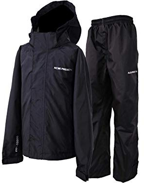 Acme Projects Regenanzug (Jacke + Hose), 100% wasserdicht, atmungsaktiv, Klebebandnaht, 10000 mm / 3000 g, YKK-Reißverschluss (Herren, XX-Large, Schwarz)