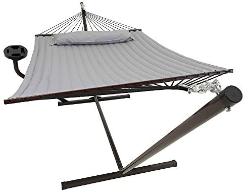 VITA5 Hängematte mit Gestell und Tisch - Hängematte Outdoor für den Garten, Pool & Balkon - Großzügige Hängematten 2 Personen - Doppelhängematte mit Ständer und Beistelltisch - 200 kg Belastbarkeit