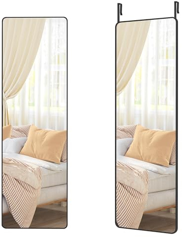 SONGMICS Ganzkörperspiegel, 120 x 40 cm, rechteckiger Spiegel, Wand- oder Türmontage, Rahmen aus Aluminiumlegierung, Hartglas, für Schlafzimmer, Wohnzimmer, Garderobe, tintenschwarz LFM032B01