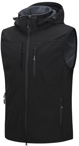 33,000ft Softshell Weste Herren Outdoor Wasserdicht Leicht Arbeitsweste | Winddichte Ärmellose Jacke Fahrradweste mit Abnehmbare Kapuze & 7 Taschen Fleece Bodywarmers Jagdweste zum Golf, Laufen