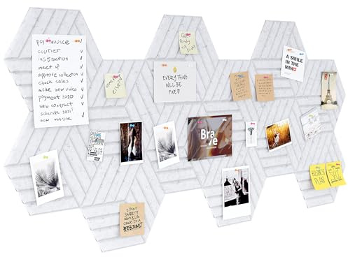Senhoglb Sechseckige Große Pinnwand Filz 30x26 cm Bulletin Board für Wand Selbstklebend 12 Stück Moodboard Hexagon Cork Boards für Büro, Schule, Zuhause, Wanddekoration, Memos, Foto, Hellgrau