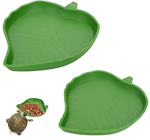 Molain 2 Stück Blatt Reptilien Futter Wasser Schüssel Reptilien Schildkröte Futternapf Flach Trinkschale Wasserschale für Eidechsen, Hamster, Schlangen 2 Größen